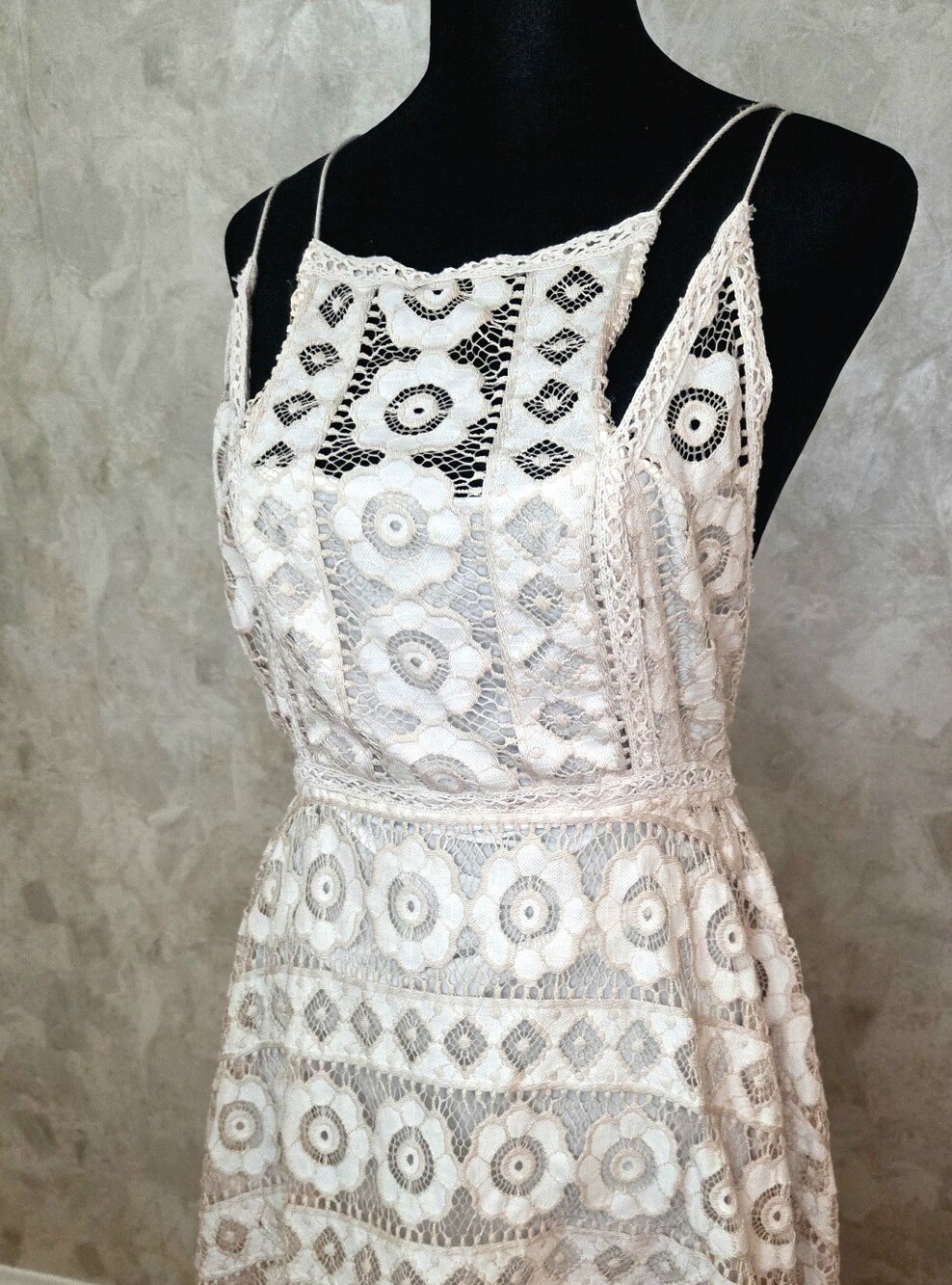 Free People Ivory Lace Strappy Fit & Flare Dress Size 8 Boho Bridal
